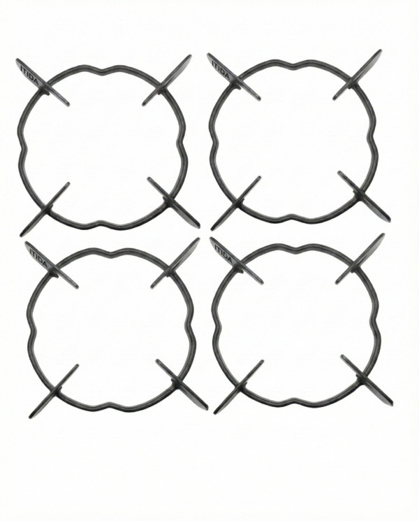 Gas Stove Pan Support Stand (Pack of 4) – Metal Black Finish for Glass Top Stoves (4-Side Band Lock)