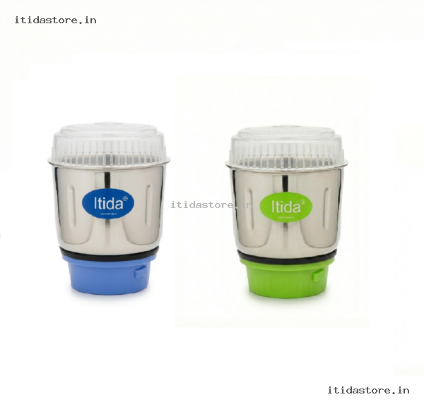 Mixer Jar Combo Pack (450ml + 450ml) – Stainless Steel Chutney Grinders with Unbreakable Plastic Base (Set of 2)