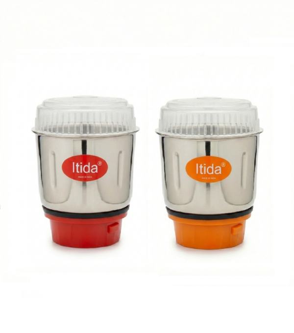 Mixer Jar Combo Pack (450ml + 450ml) – Stainless Steel Chutney Grinders with Unbreakable Plastic Base (Set of 2)