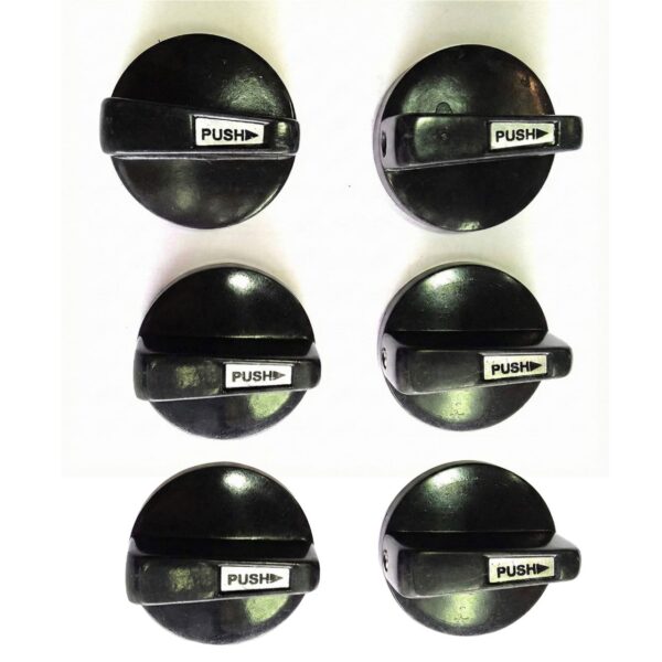 Universal Gas Stove Knobs (Set of 6) – Plastic Push-Type Black Regulators for All Stoves