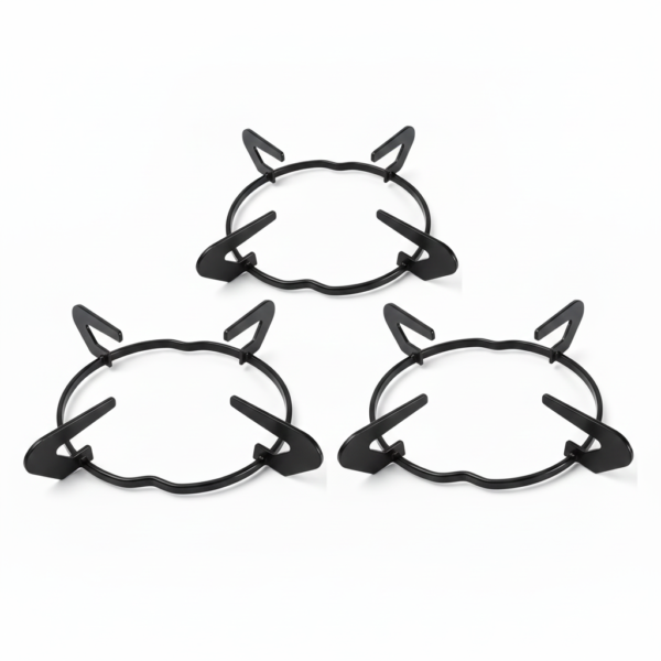 Gas Stove Pan Support Stand (Pack of 3) – Metal Black Finish for Glass Top Stoves (2-Side Band Lock)