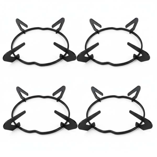 Gas Stove Pan Support Stand (Pack of 4) – Metal Black Finish for Glass Top Stoves (2-Side Band Lock)