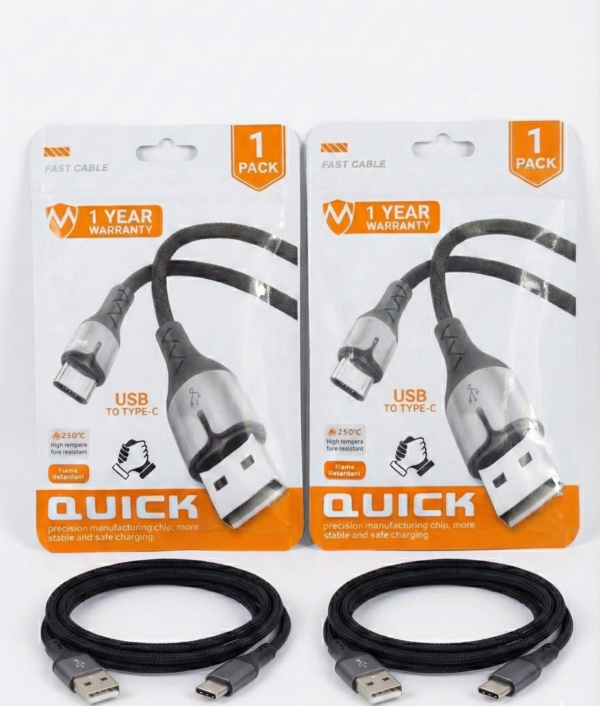 120W Super Fast Charging USB to Type-C Cable (1 Meter) – Black | Flash Charge & Data Sync Support  Pake Of 2.