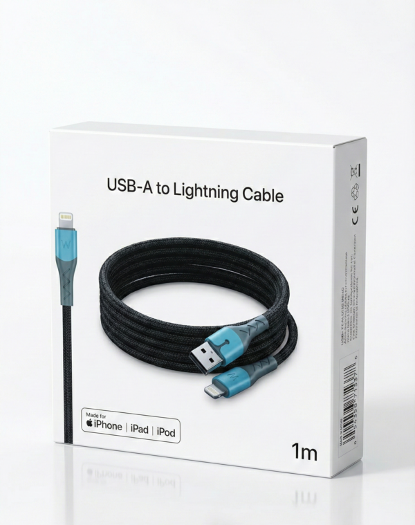 120W Super Fast Charging USB to Lightning Cable for iPhone (1 Meter) – Black | High Speed Data Sync