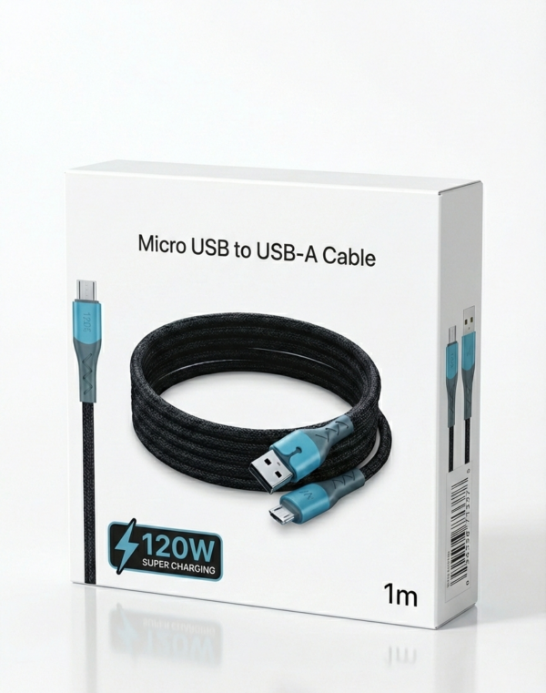 120W Super Fast Charging USB to Micro USB Cable (1 Meter) – Black | Flash Charge & Data Sync Support