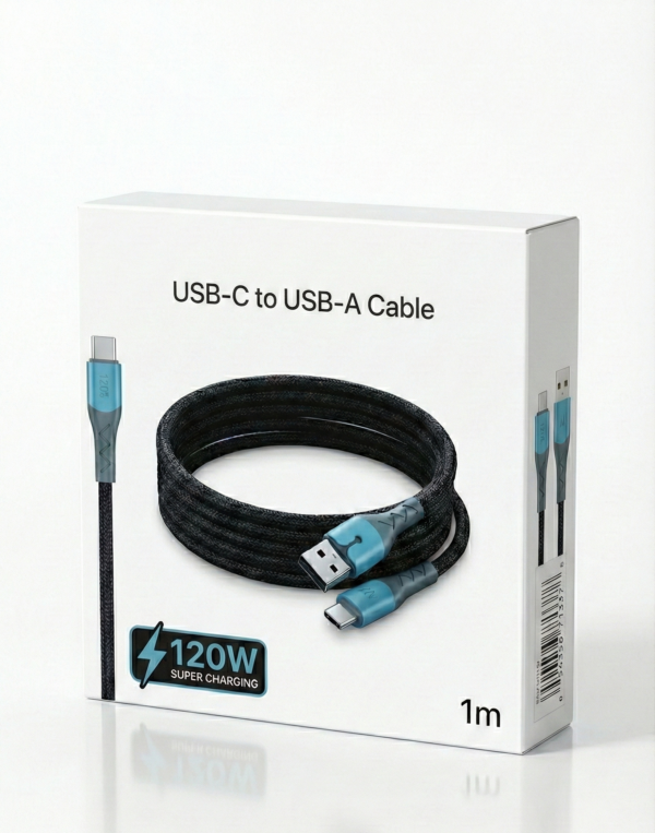 120W Super Fast Charging USB to Type-C Cable (1 Meter) – Black | Flash Charge & Data Sync Support