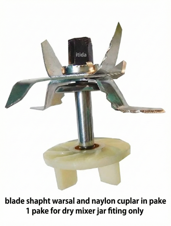 Heavy Duty 6-Leaf Mixer Grinder Blade with Shaft & Nylon Coupler Set – Multi-Purpose Cutter for Wet/Juicer Jar