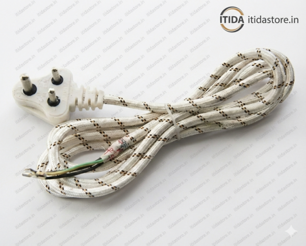 Heavy Duty Electric Iron Power Cord (2.5 Meter) – White | 3-Pin Molded Plug Wire for Dry & Steam Iron (Press)